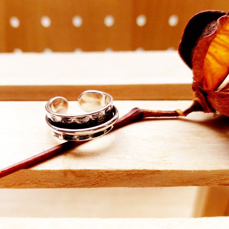 情人节  复古印记925纯银戒指(陈旧宽版设计) 活动围 - 戒指 - 纯银 银色