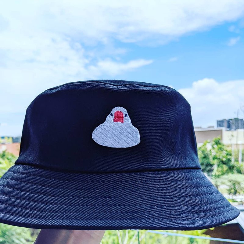 大福文鸟渔夫帽 / 刺绣 / 黑帽 / 原创 - 帽子 - 棉．麻 黑色