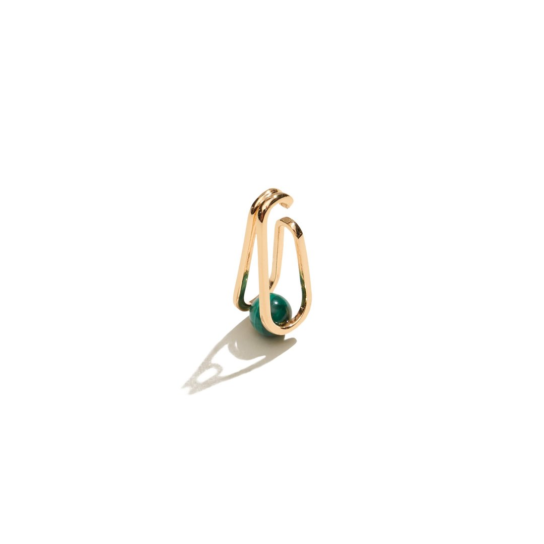 经典孔雀石耳扣  Onda Green Malachite Earcuff - 耳环/耳夹 - 纯银 金色
