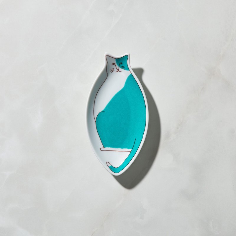 日本晴九谷烧 - 猫小盘 - 天空蓝 - 盘子/餐盘/盘架 - 瓷 白色