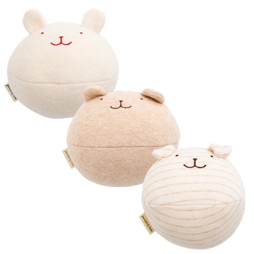 Y-1192 100% Organic Cotton Ball with Bell Rabbit Rabbit Bear Bear Dog Made in Japan - 婴儿饰品 - 棉 咖啡色