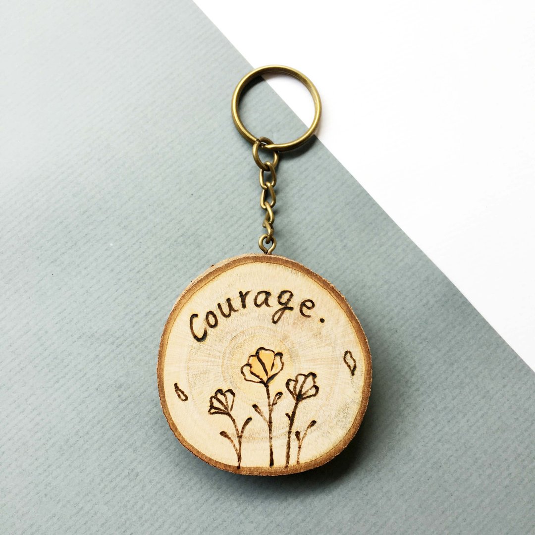 电烧画原木钥匙圈_Courage_可定制图案文字 - 杯垫 - 木头 透明