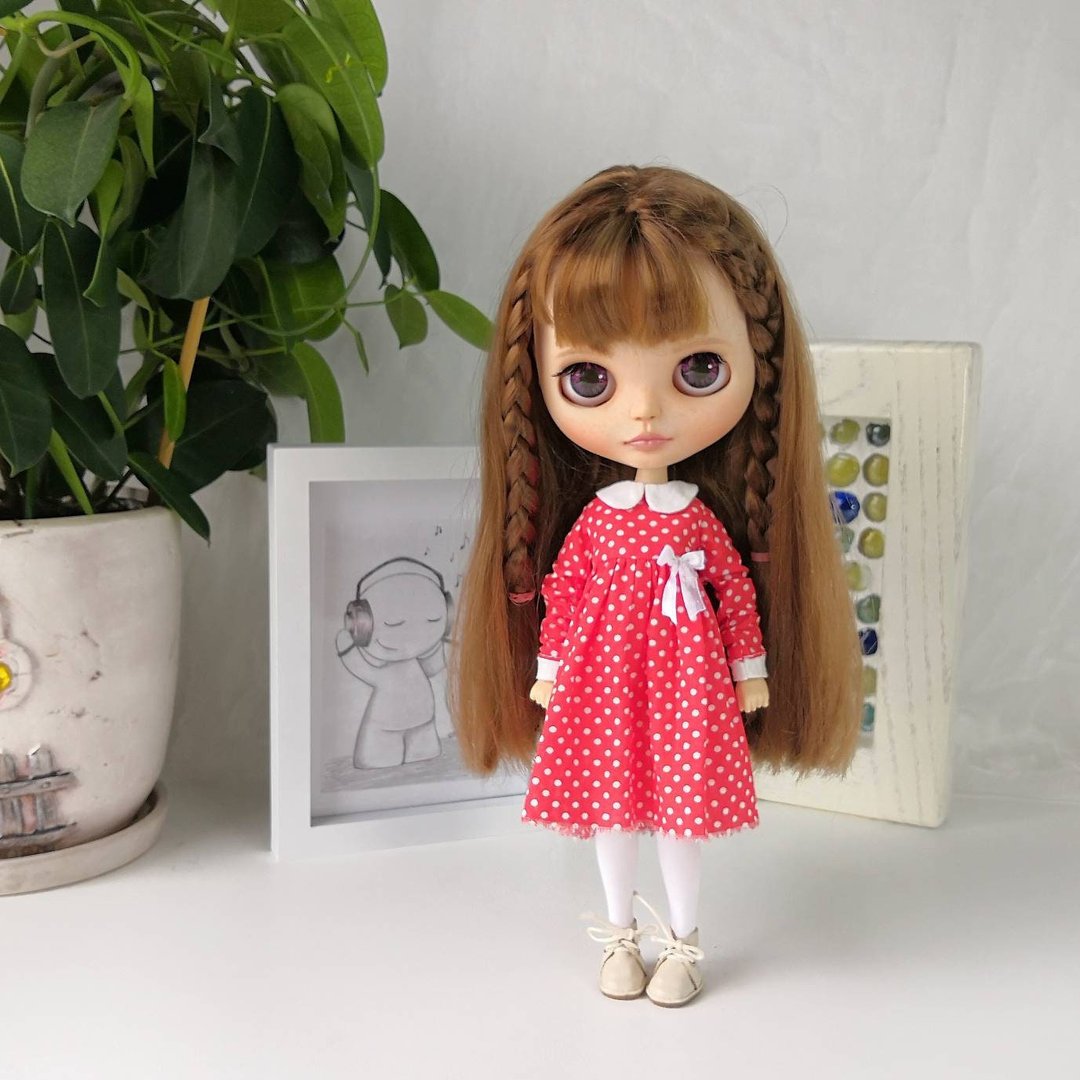 Red polka dot dress Blythe doll. Clothes for Blythe doll - 玩偶/公仔 - 棉 