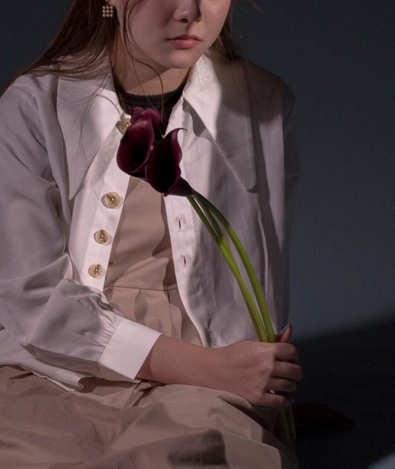 BF复古长大圆领衬衫/裇衫 - 女装衬衫 - 聚酯纤维 白色