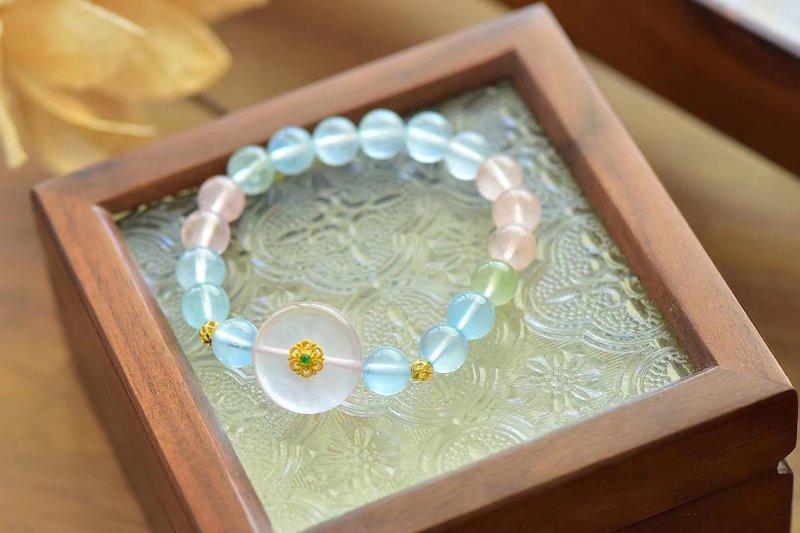 天然彩虹糖摩根石 粉晶平安扣手串 - 手链/手环 - 水晶 粉红色