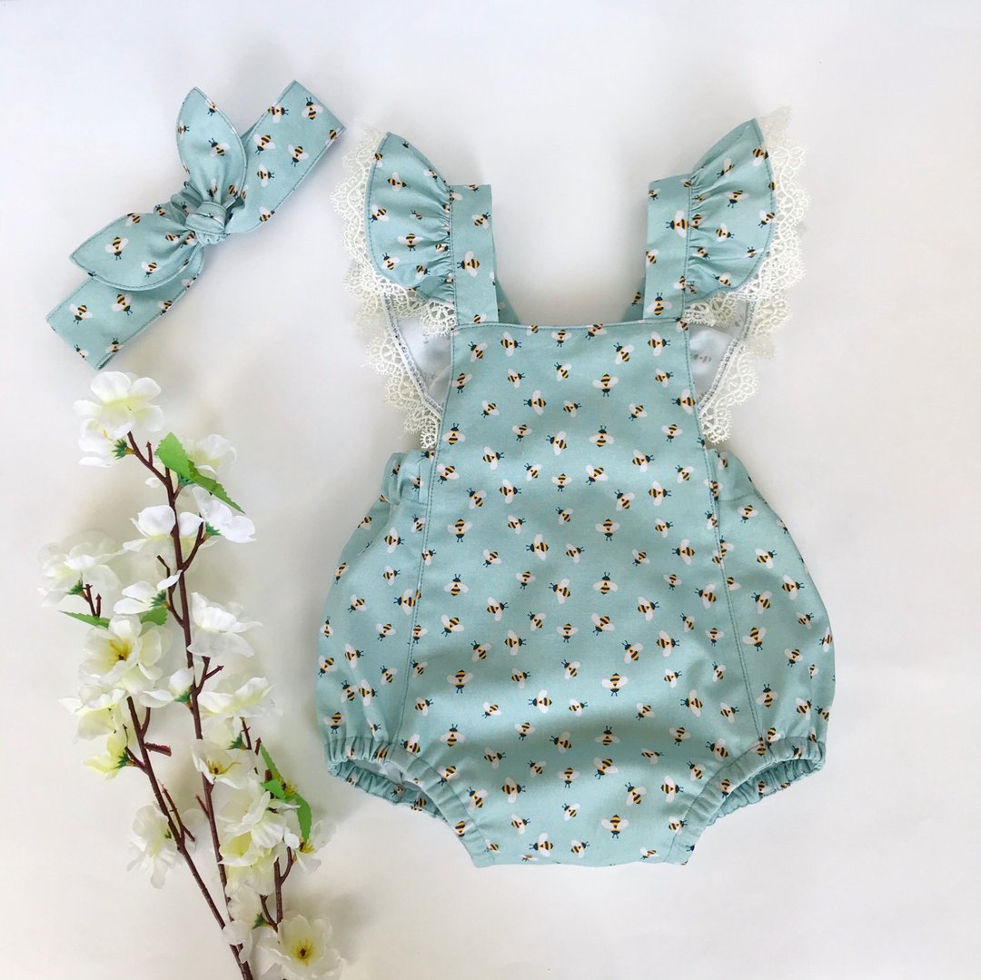 Bee romper , baby girl romper , summer  baby jumpsuit , bee birthday - 包屁衣/连体衣 - 棉 
