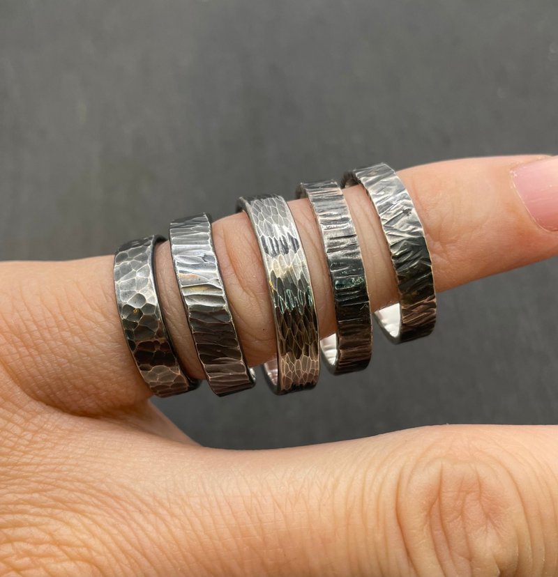 (特价) 染黑版 多款纯银锻敲戒指 宽约 4~45mm 厚 1~1.5mm - 戒指 - 其他金属 黑色