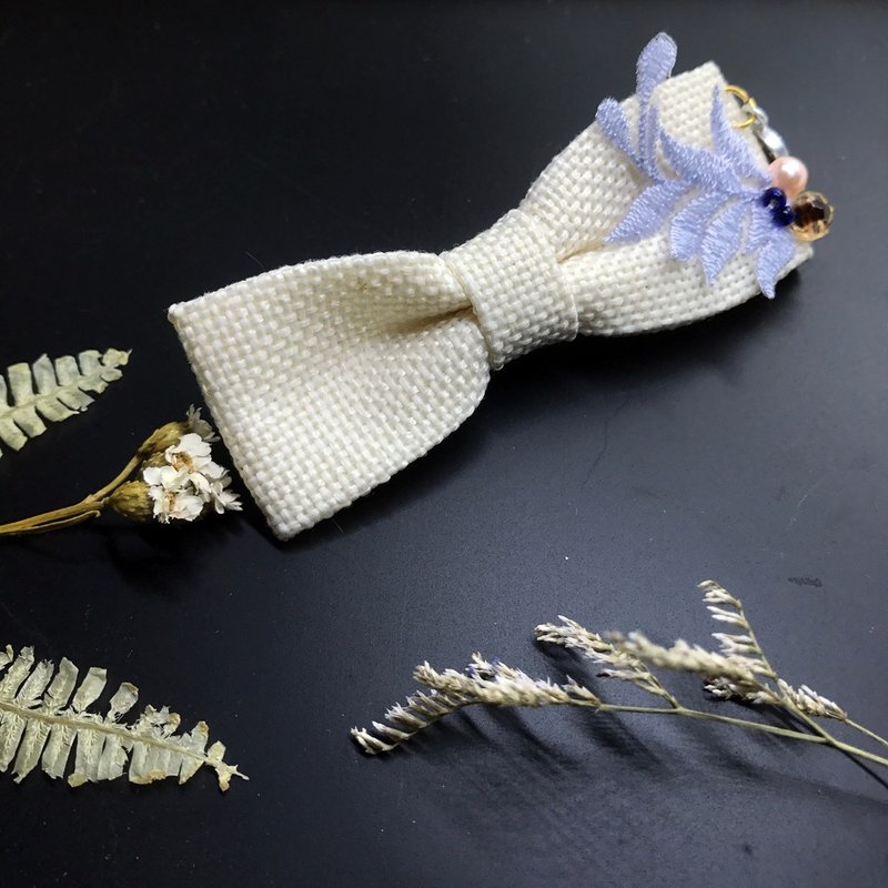 亚银小象麻布编织发夹 - 发饰 - 棉．麻 白色