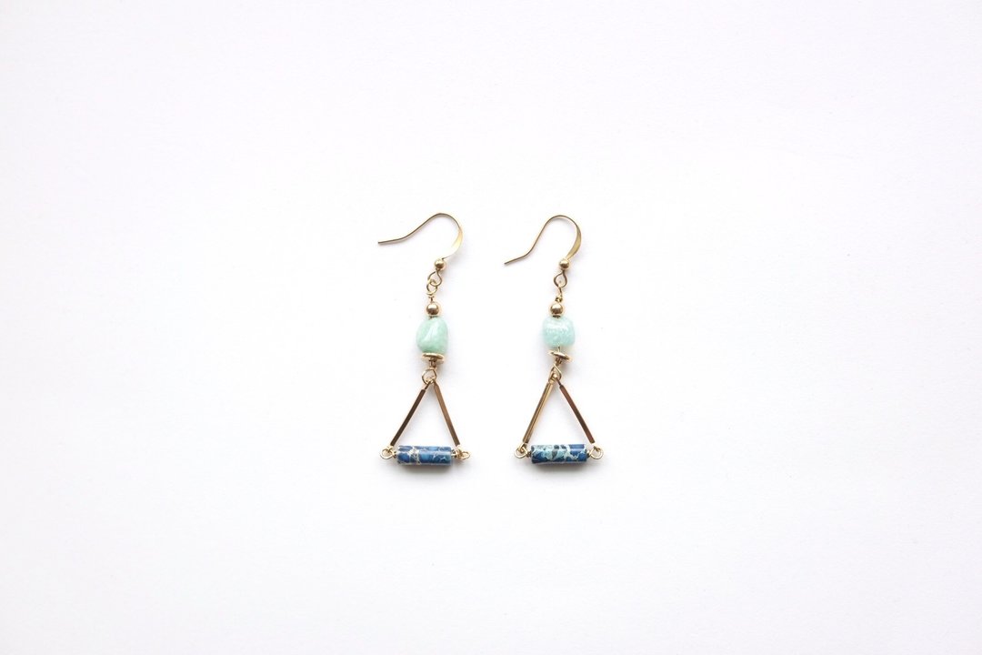 黄铜耳环 | 帝皇石 | 天河石 | 几何   耳针 / 耳夹  - 耳环/耳夹 - 铜/黄铜 