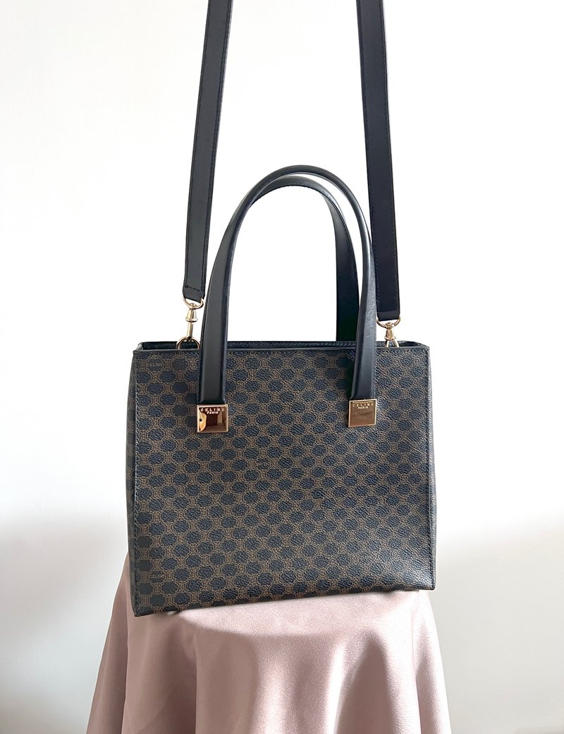 Celine中古黑色凯旋门手提袋肩背侧肩包 原装肩带 日本Vintage - 侧背包/斜挎包 - 真皮 黑色