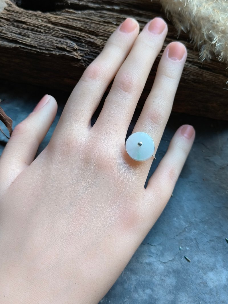 ore设计 天然缅甸糯冰种飘丝绿 平安扣翡翠14*4.5mm 银戒指 - 项链 - 宝石 透明