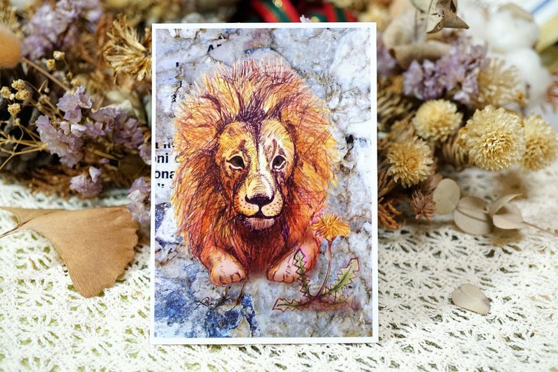 温柔狮-手绘日制动物疗愈防水贴纸/小卡片/行李箱/笔电 - 贴纸 - 纸 咖啡色