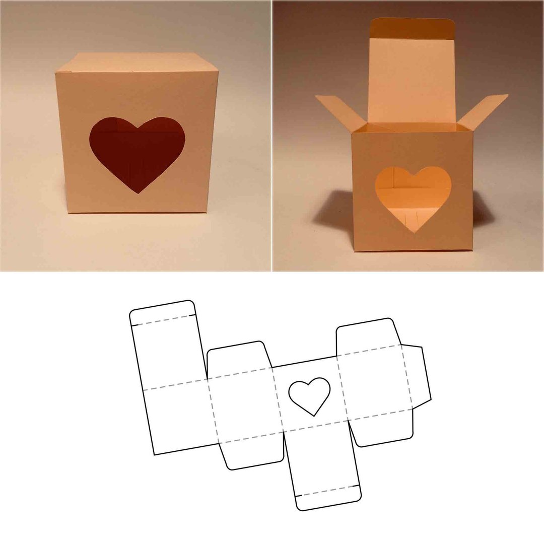 Heart box template, heart gift box, box with window, love gift box, Cricut, PDF - 图文模板设计 - 其他材质 