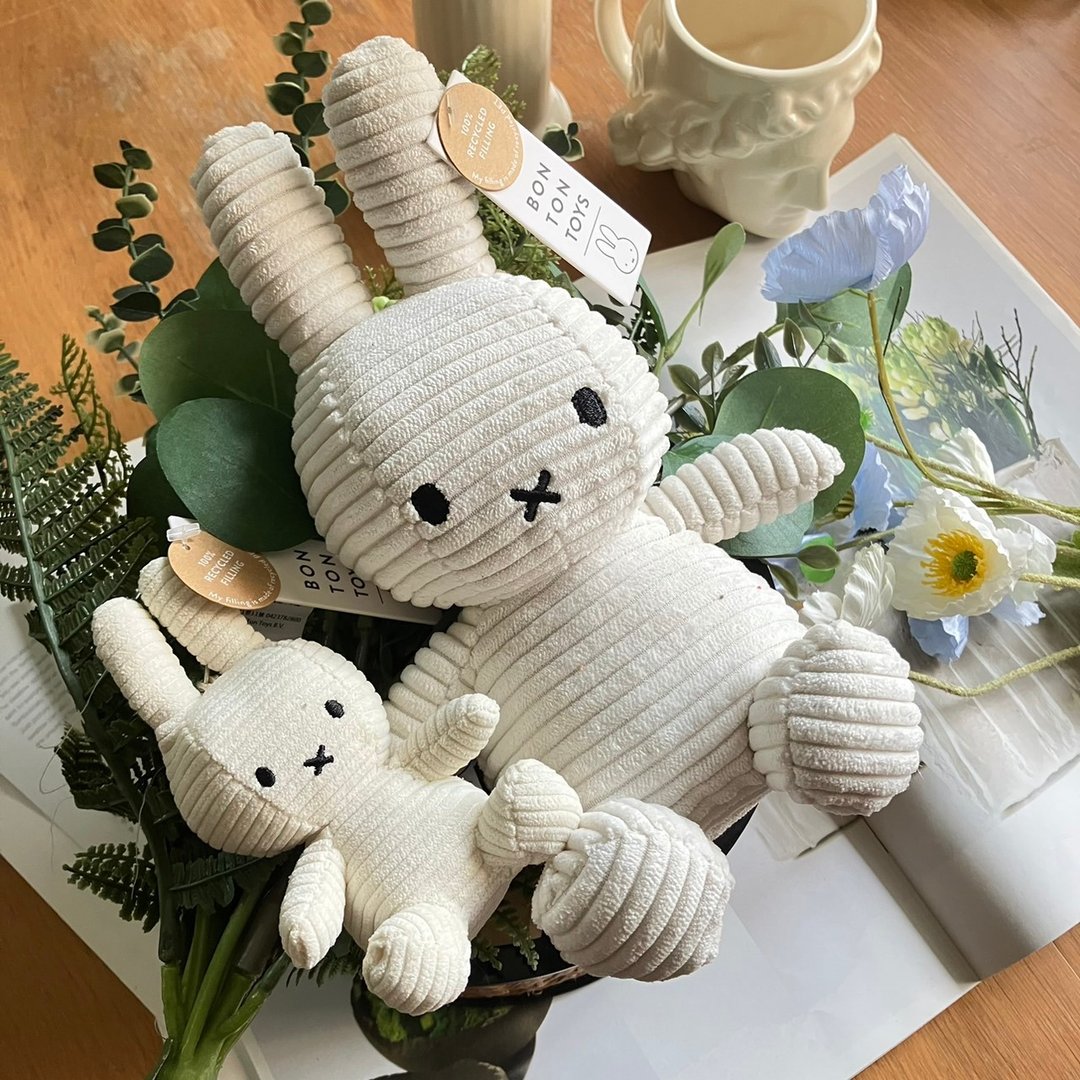 24H 出货 BON TON TOYS 米菲兔 ECO 灯芯绒填充玩偶 - 白 (四种尺寸) - 玩偶/公仔 - 聚酯纤维 白色