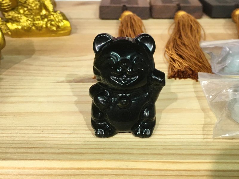 砂金黑曜石招财猫-  招财进宝 - 摆饰 - 水晶 