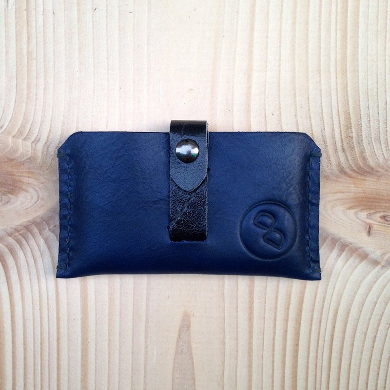 DUAL - 皮革手缝大容量简约名片夹-深蓝 - 名片夹/名片盒 - 真皮 蓝色