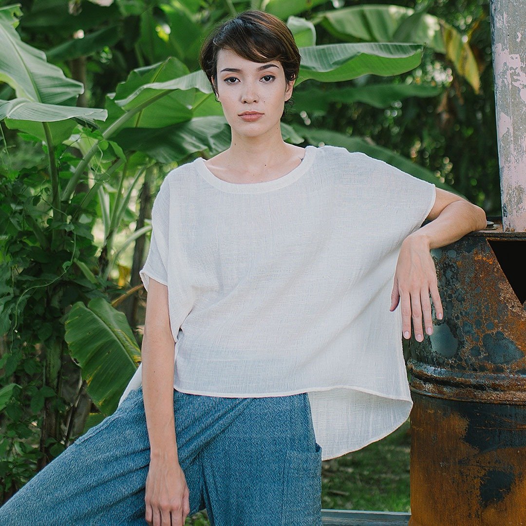 Oversize Organic Cotton Blouse, Magan, Off white - 女装上衣 - 棉 白色