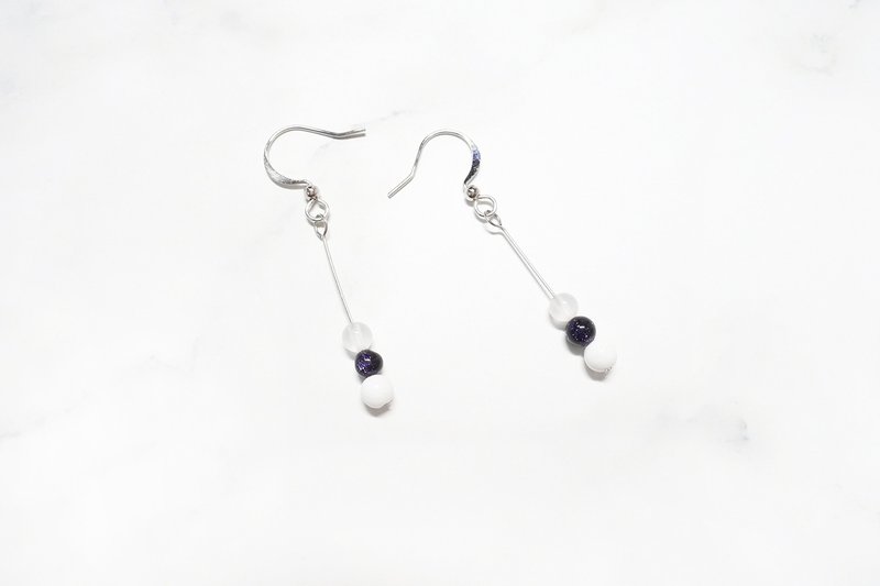 【三更半夜】天然石垂挂耳环 - 耳环/耳夹 - 其他金属 黑色