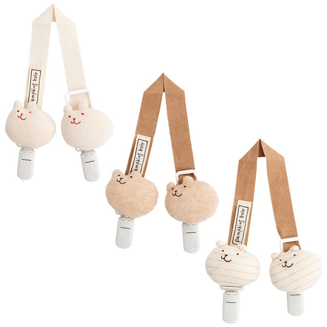 Y-1171 100% Organic Cotton Bib Clip Rabbit Kumainu Face Embroidered Mini Towel and Set Recommended Made in Japan - 围嘴/口水巾 - 棉 白色