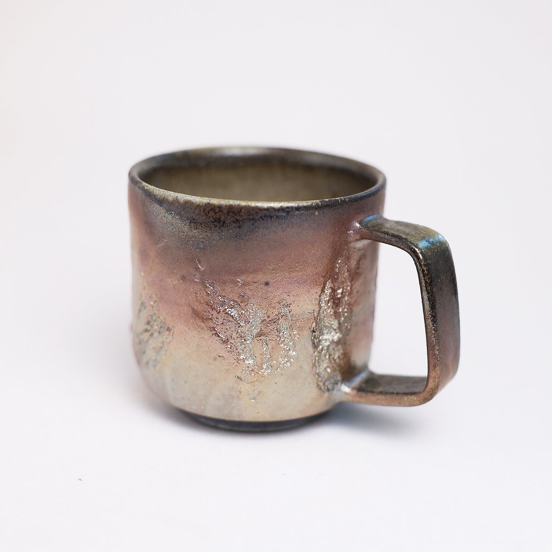 明芽窑 l 柴烧金彩压纹咖啡杯 金属光 自然压纹 陶杯 杯子 H7 - 咖啡杯/马克杯 - 陶 红色