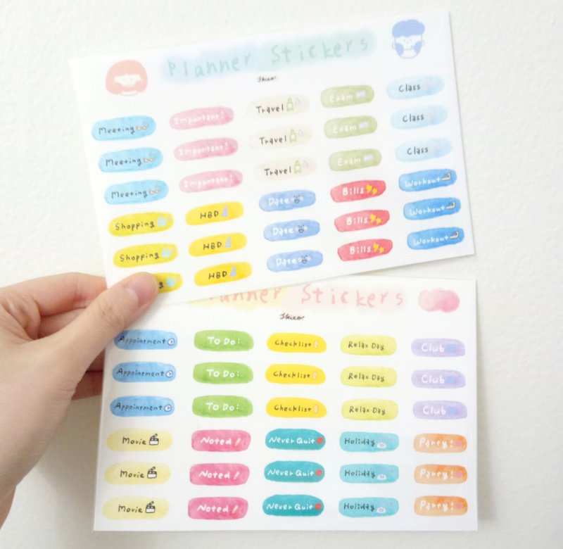 手帐提醒小贴纸(整张未剪)-A/B款! (送手绘重复利用夹链袋😊) - 贴纸 - 纸 多色
