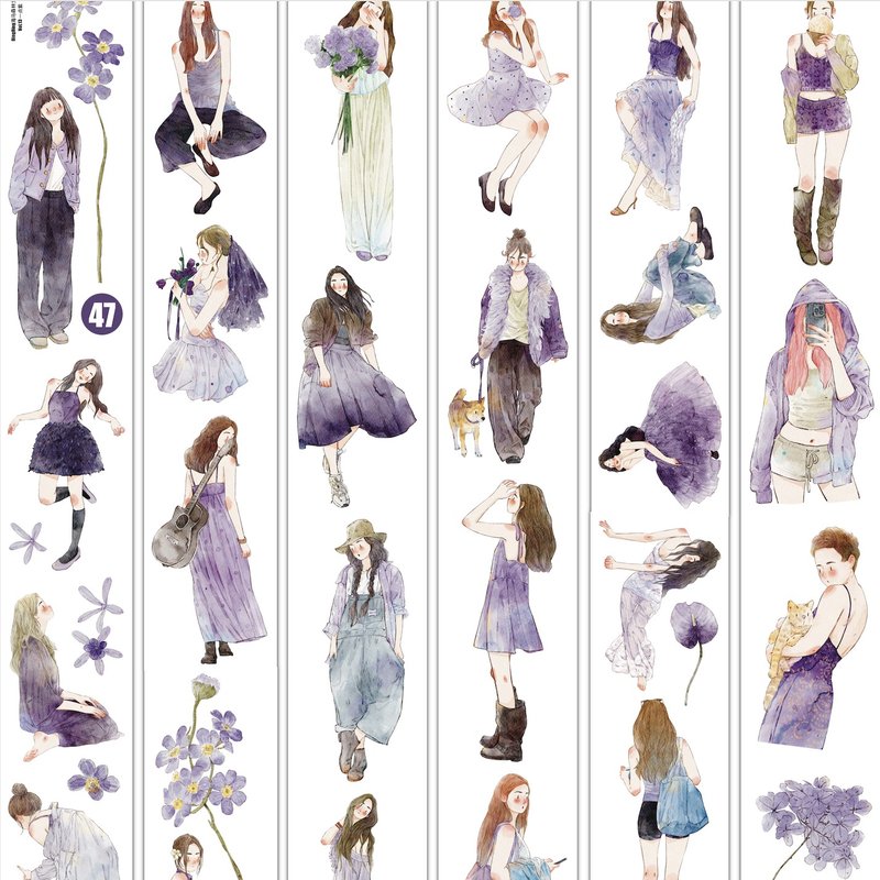 一點紫 紫をまとう女の子たち PET 和紙膠帶 10米卷 (kiss-cut) - 纸胶带 - 其他材质 多色