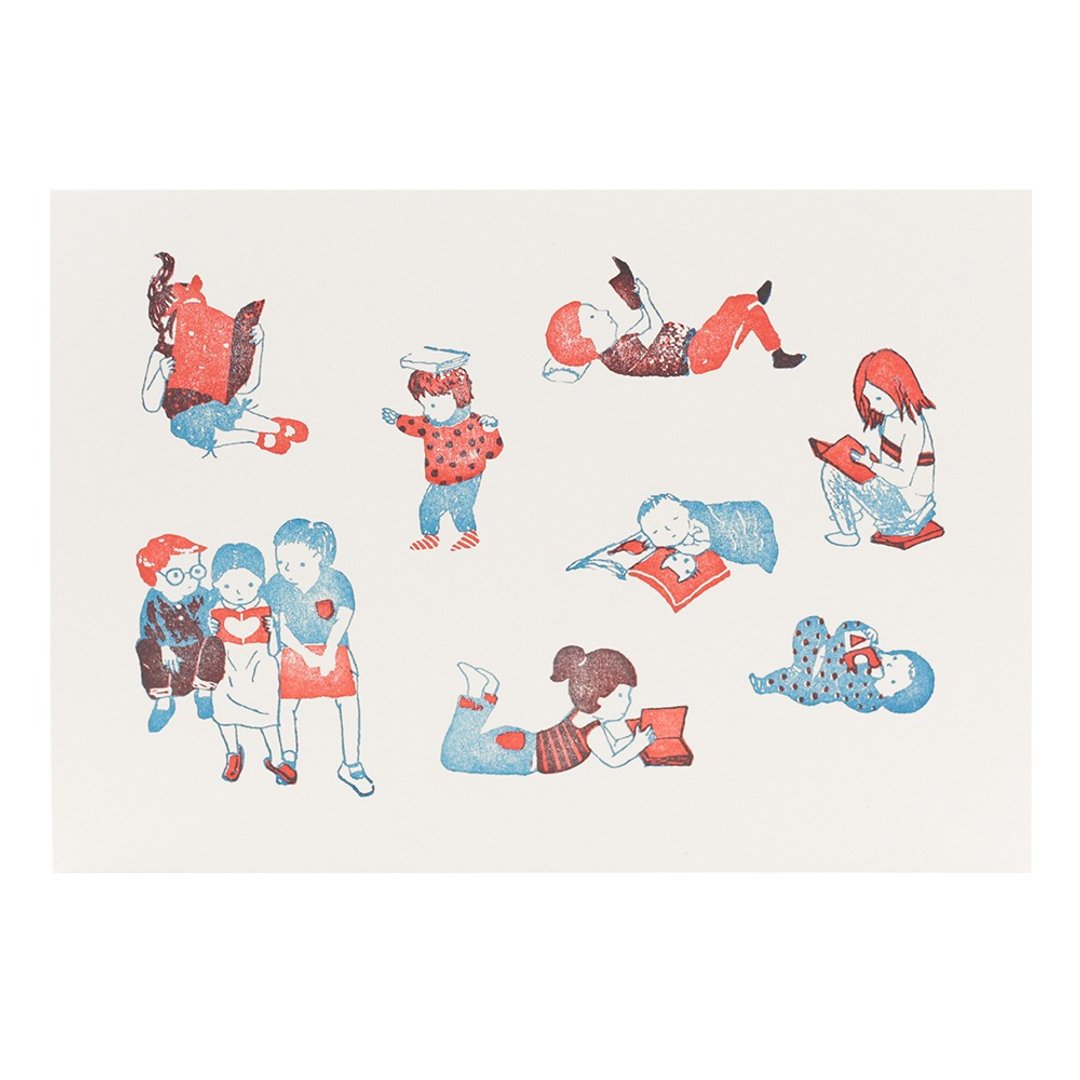 The Readers - 5x7 Letterpress Print - 海报/装饰画/版画 - 纸 红色
