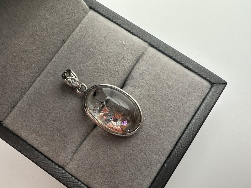 异象水晶925银镶吊坠 白水晶、草莓超七、胶花共生云母矿 - 项链 - 水晶 