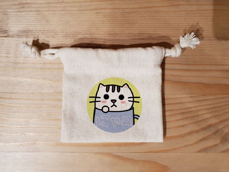 杯子猫 猫咪 喵 手绘 小物 收纳袋 束口袋 - 化妆包/杂物包 - 其他人造纤维 白色