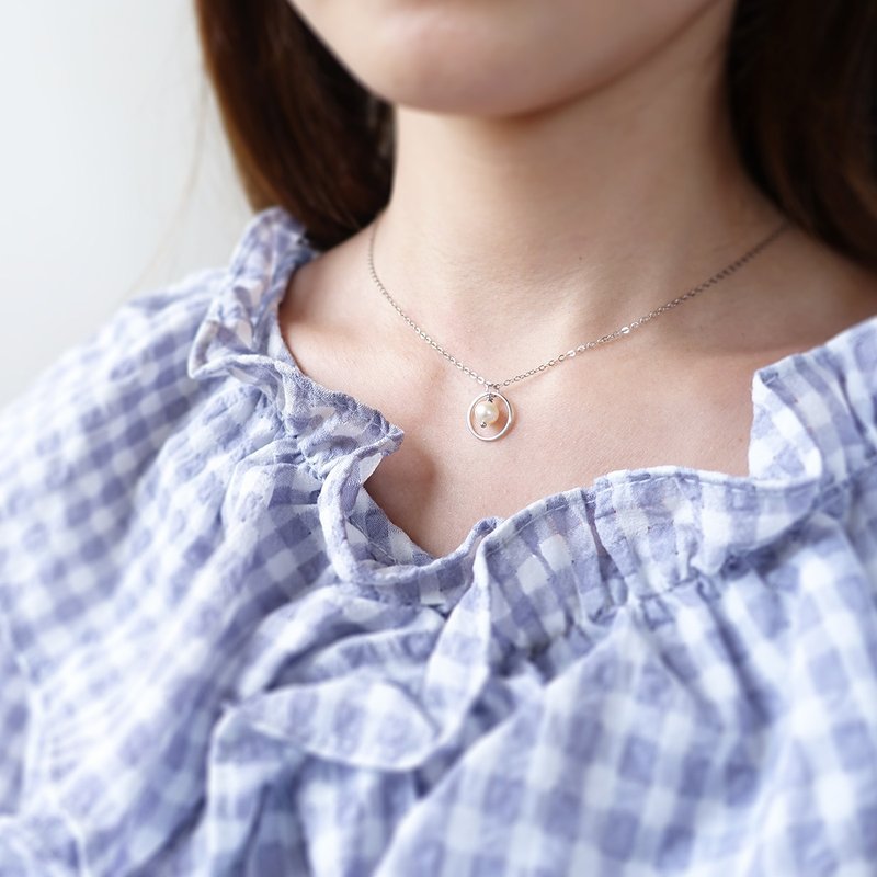 同心圆 七夕情人节 礼物 925纯银 纯银项链 淡水珍珠 项链 - 项链 - 纯银 银色