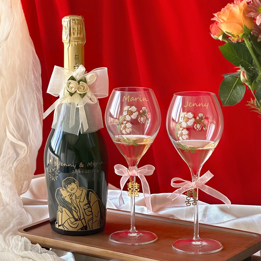 情人节礼物 人像雕刻Perrier-Jouët Grand Brut套装 定制化礼物 - 酒类 - 玻璃 