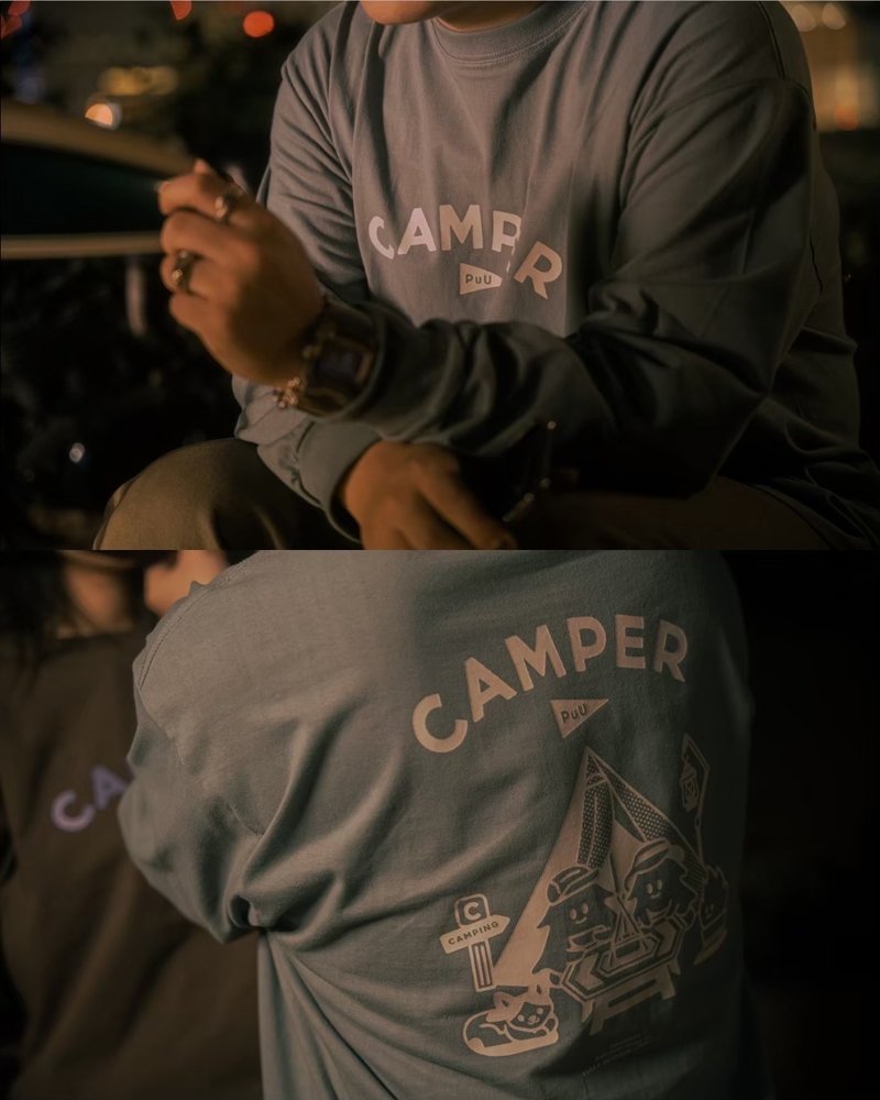 Camper puu 230g 长袖T恤 露营 情侣 家庭 - 中性连帽卫衣/T 恤 - 棉 