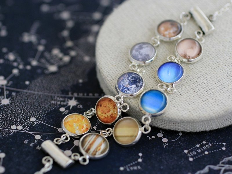 Solar System Bracelet, Planets Bracelet, Space Bracelet, Earth Moon Jupiter Venus Bracelet, Solar System Jewelry, Galaxy Bracelet, Planets - 手链/手环 - 其他金属 