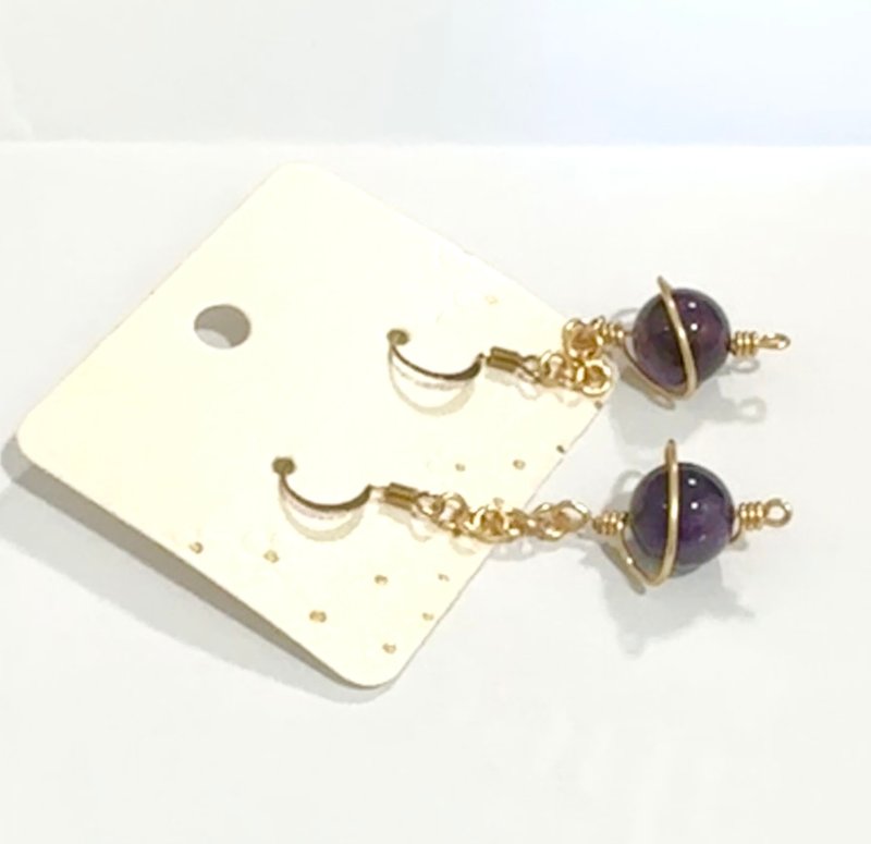 香港设计 手工制作 紫水晶行星耳环 10mm - 耳环/耳夹 - 水晶 紫色