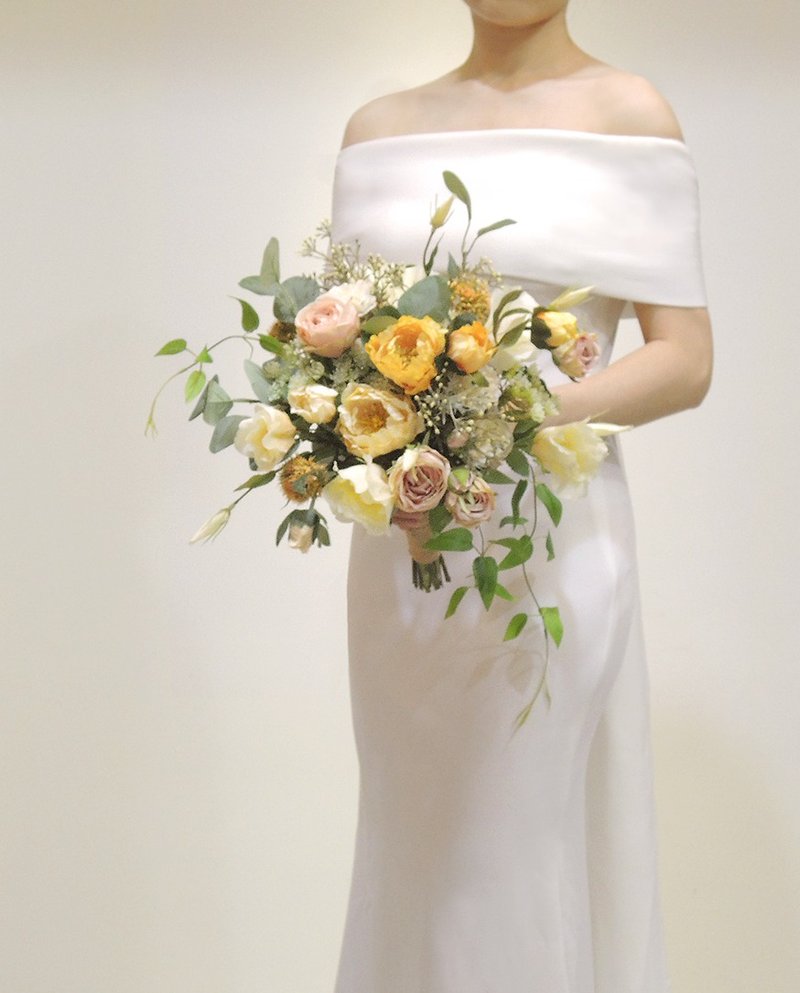 【人造花】黄粉色牡丹玫瑰自然风美式人造花捧花 - 其他 - 塑料 橘色