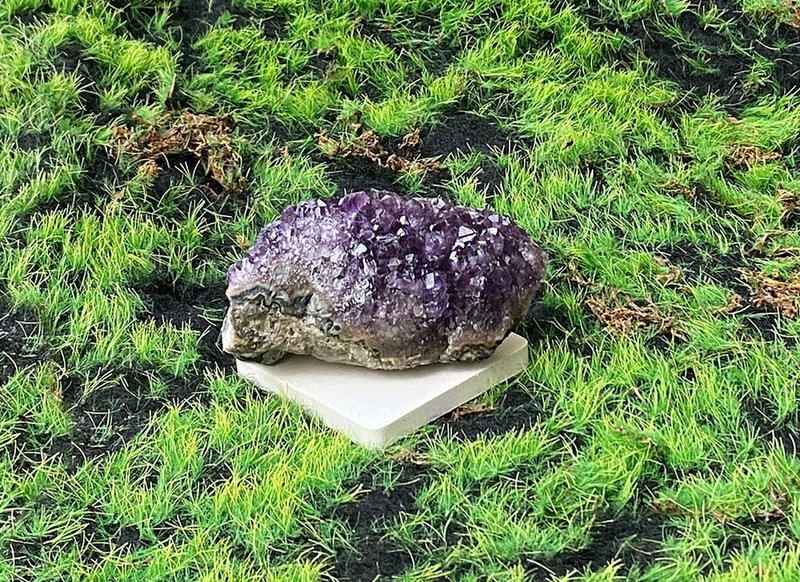 原皮原矿紫晶簇 紫水晶共生黑碧玺  磁净化 开运 办公室 风水摆件 - 摆饰 - 水晶 多色