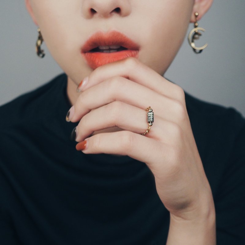 斑马石链戒 - Zebra Stone Ring - 戒指 - 半宝石 绿色