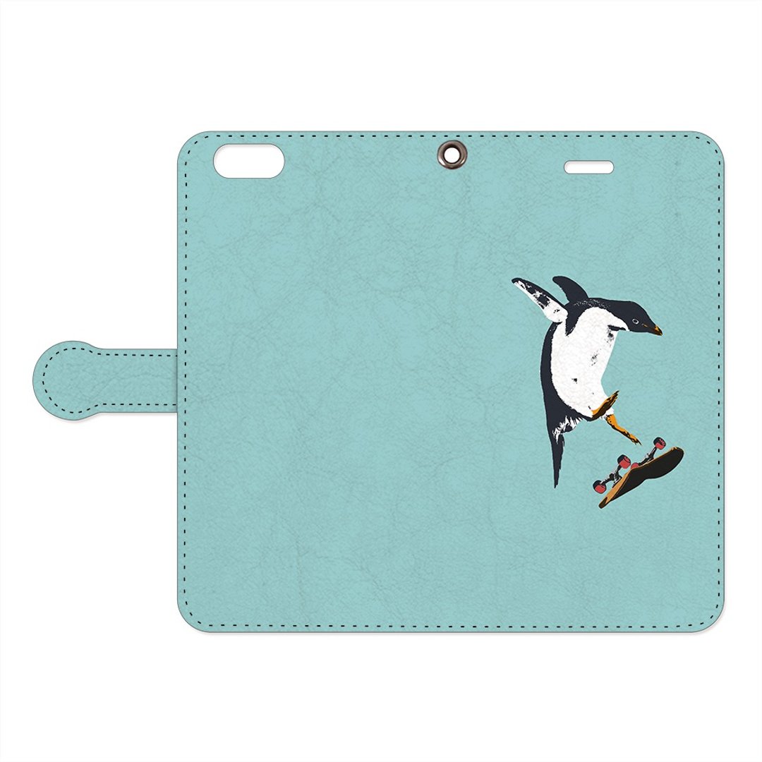 Notebook type iPhone case / SK8 Penguin - 手机壳/手机套 - 真皮 蓝色