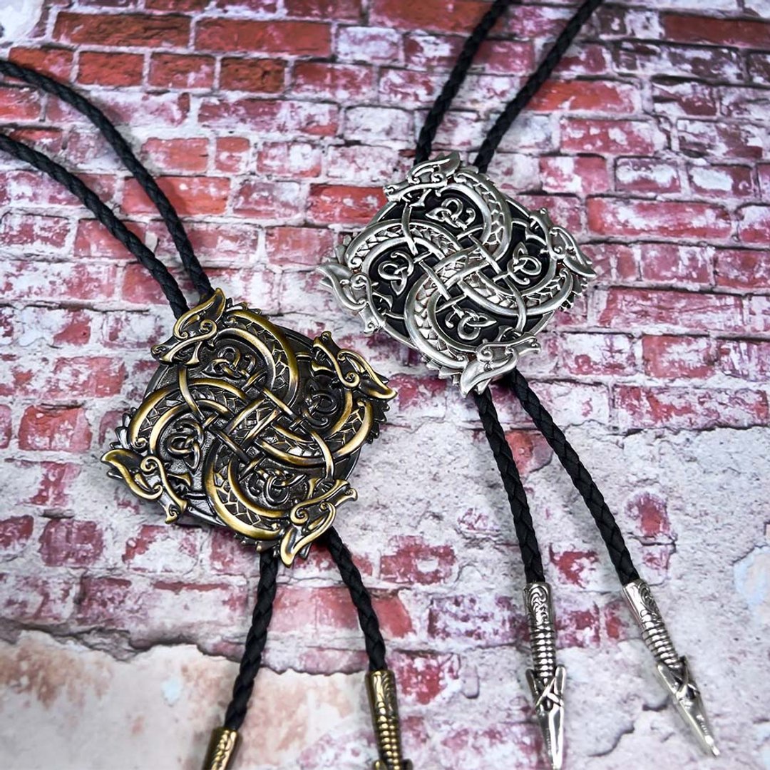 凯尔特狼 保罗领带 Bolo Tie 皮革项链 皮绳领带 长项链 凯尔特结 - 领带/领带夹 - 人造皮革 灰色