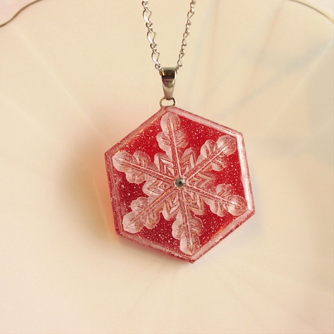 Snowflake pendant - 项链 - 玻璃 红色