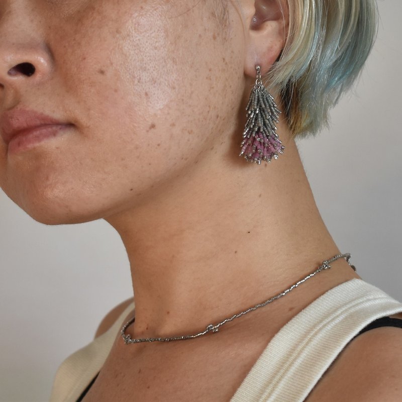 狐蓟 / 银色 - 耳环/耳夹 - 玻璃 