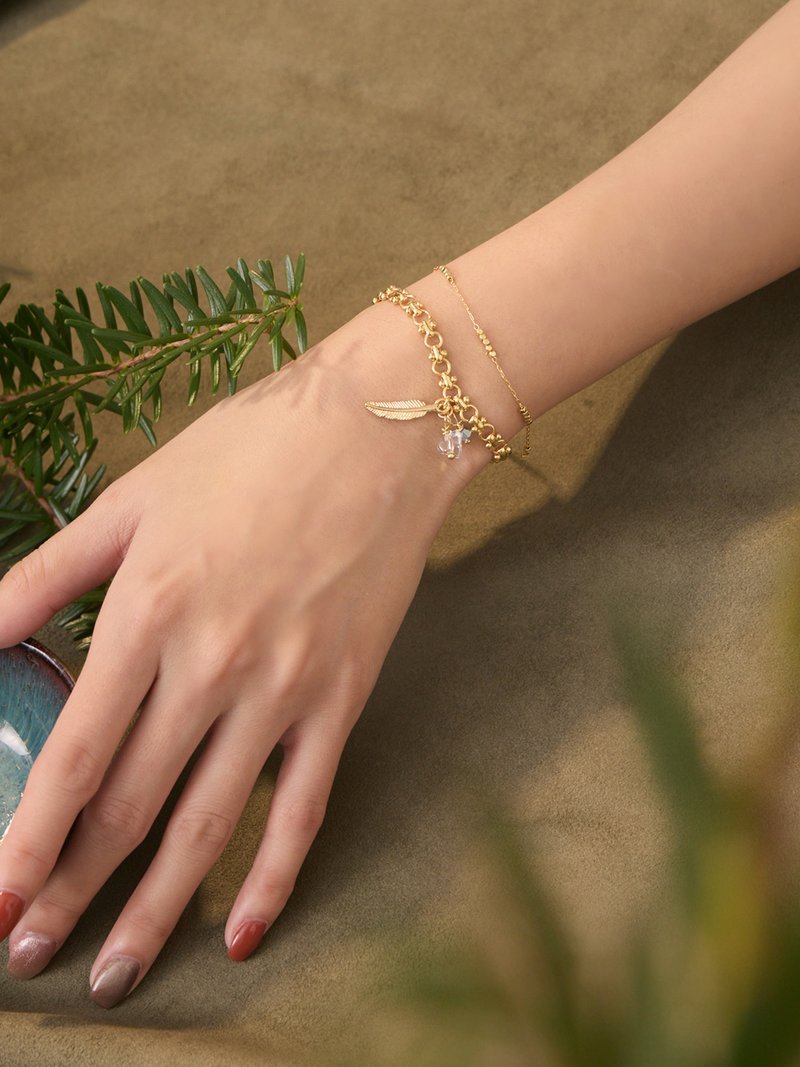 依亚的永恒。MUCHAT手作14KGP水晶珠叶片手链 - 手链/手环 - 其他金属 金色