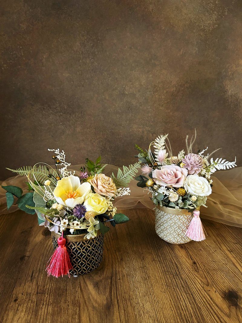 *琴弦* 永生盆花 日式盆花 庆贺盆花 香氛盆花 干燥盆花 毕业花礼 - 干燥花/捧花 - 陶 金色