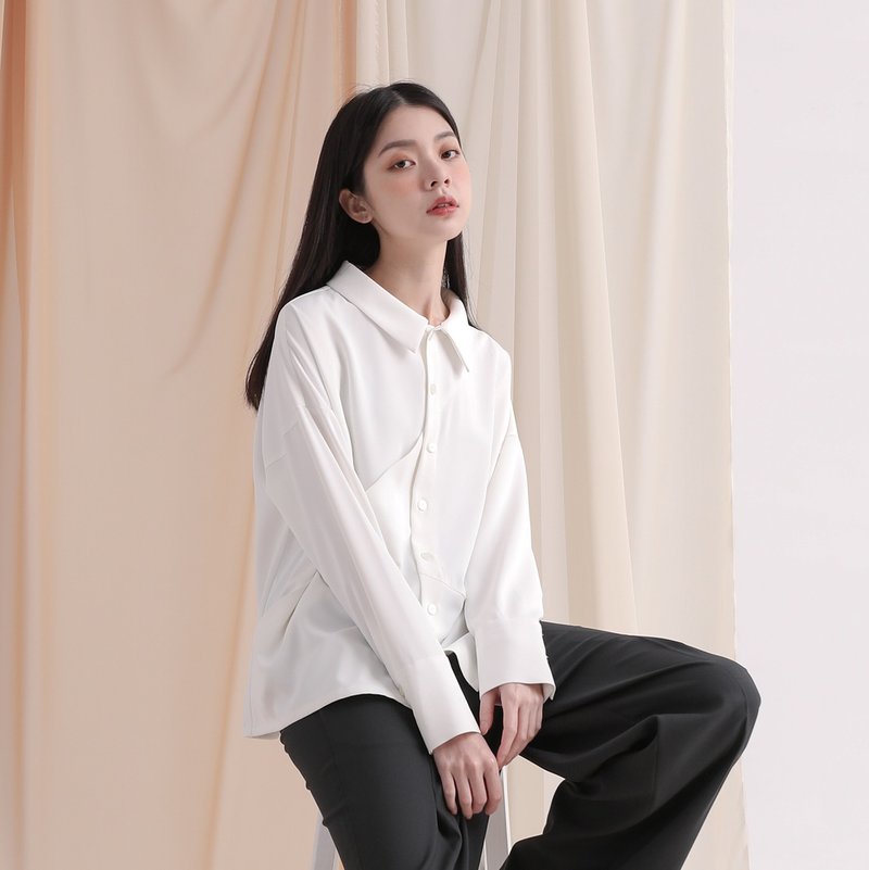 //SUMI x WEARMACAU// Duibai_对白活褶衬衫_21AF050_白 - 女装衬衫 - 聚酯纤维 白色