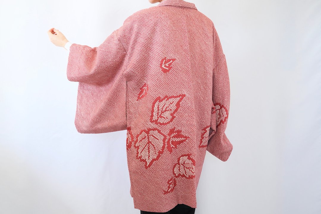 Japanese KIMONO, Shibori kimono, butterfly haori, authentic kimono - 女装休闲/机能外套 - 丝．绢 粉红色