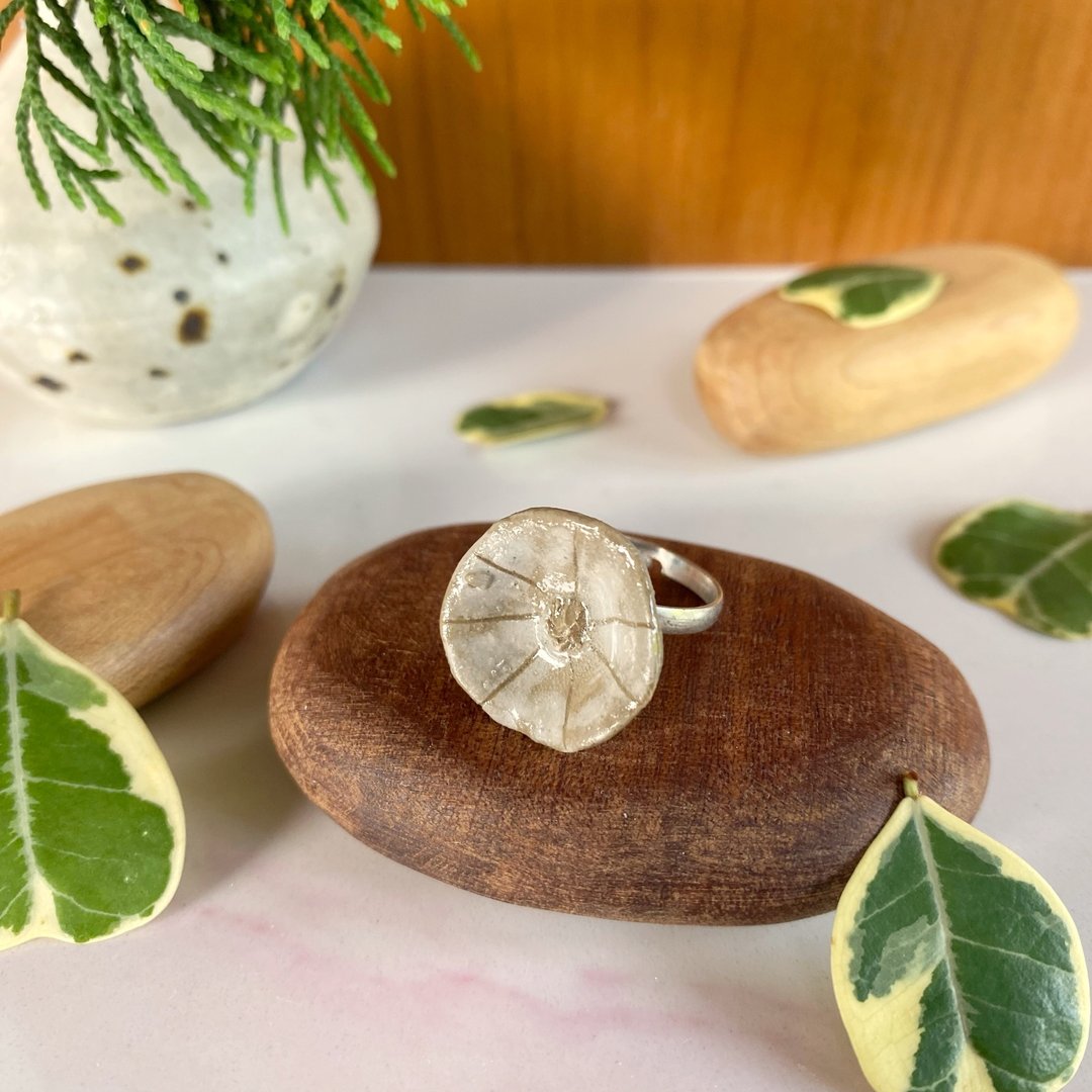 花朵戒指 ( no 28 ) / ceramic ring / handmade - 戒指 - 陶 白色