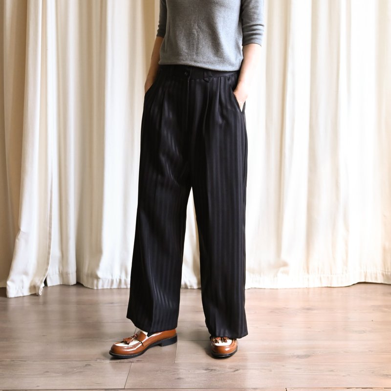 【蛋植物古着】理性条纹高腰古着长裤 - 女装长裤 - 其他人造纤维 黑色