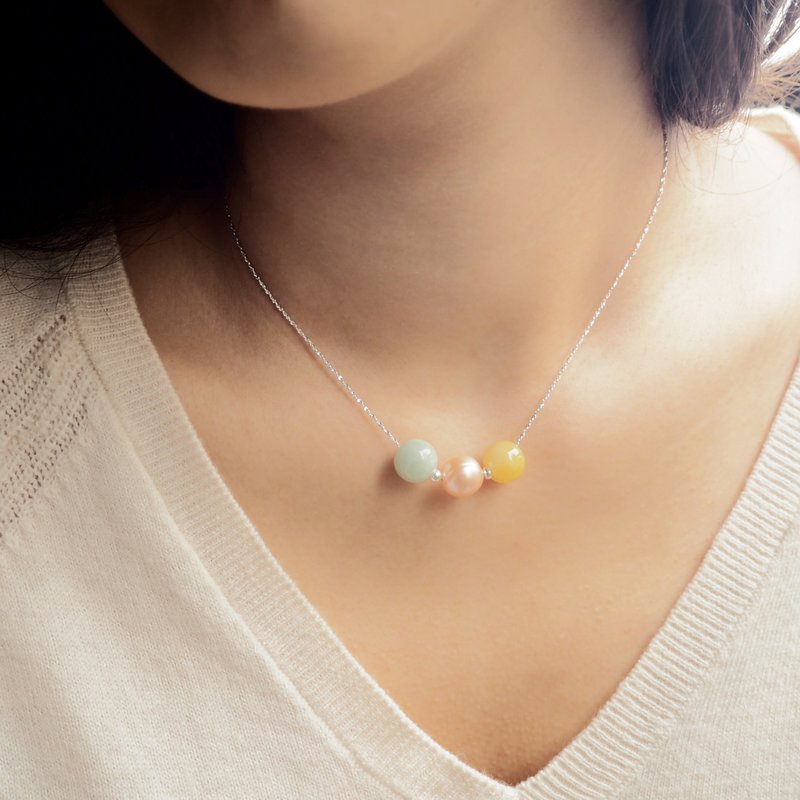 【Rachelle L.三个愿望系列】糖果 淡水珍珠缅甸玉纯银项链 - 项链 - 宝石 多色