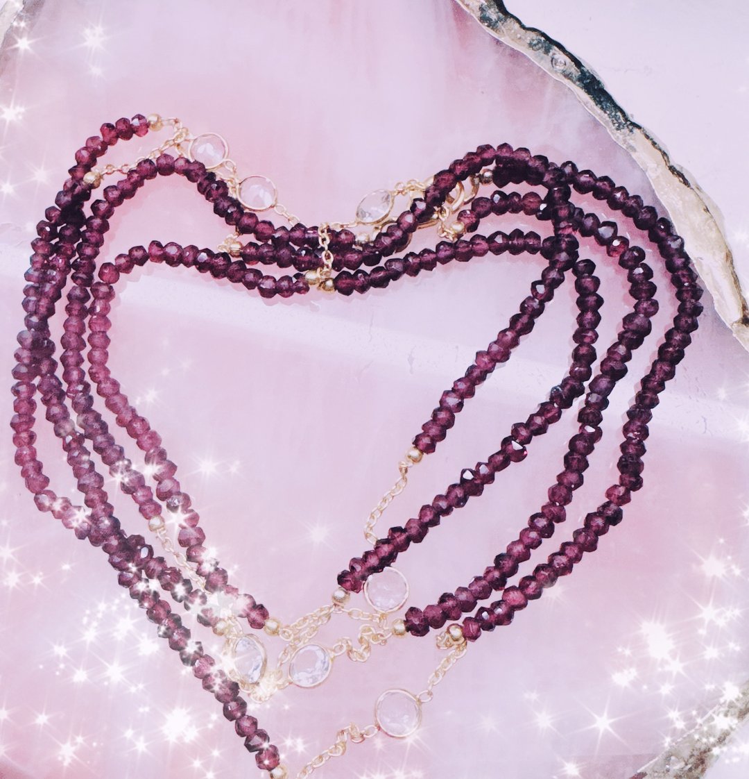 Garnet love golden - 项链 - 纯银 红色