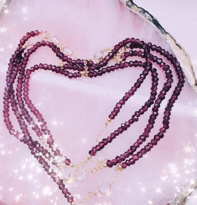 Garnet love golden - 项链 - 纯银 红色